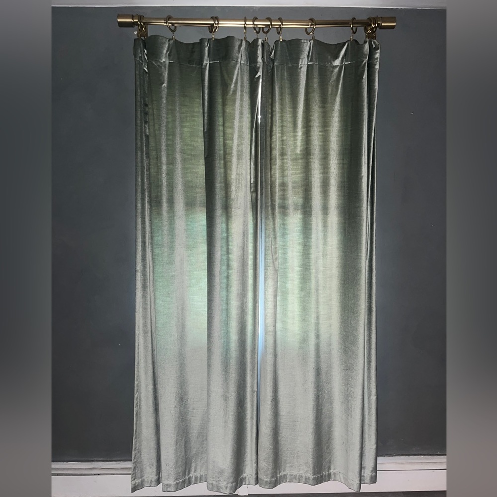 West Elm Aqua Blue Velvet Curtains (Rod Not Included)